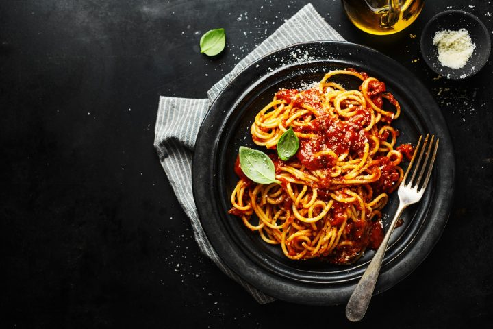 Pasta with tomato sauce on plate